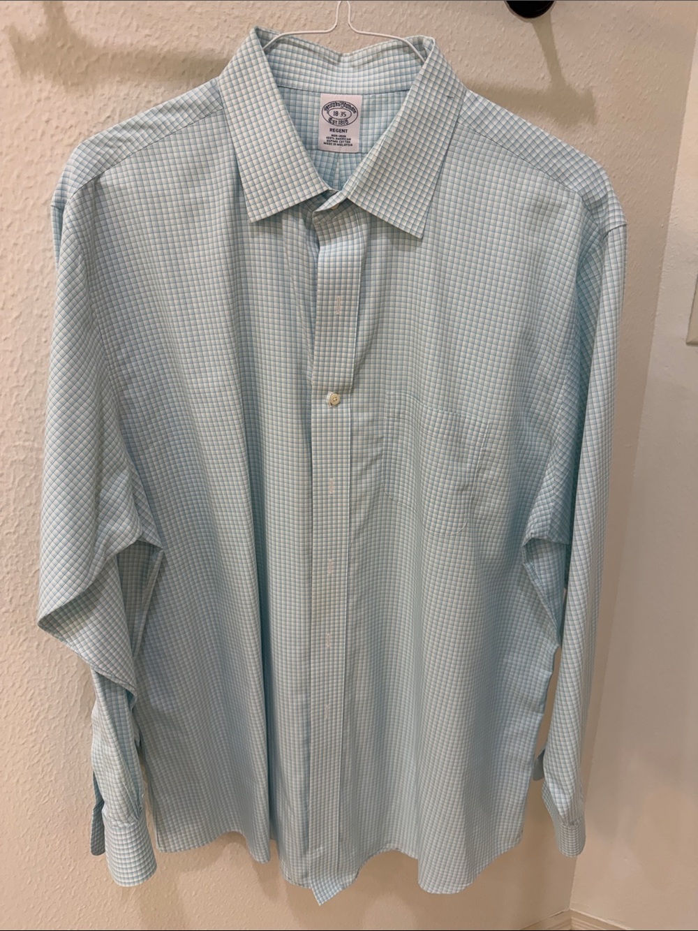 Brooks Brothers Pale Blue Micro-Check Dress Shirt size 18-35